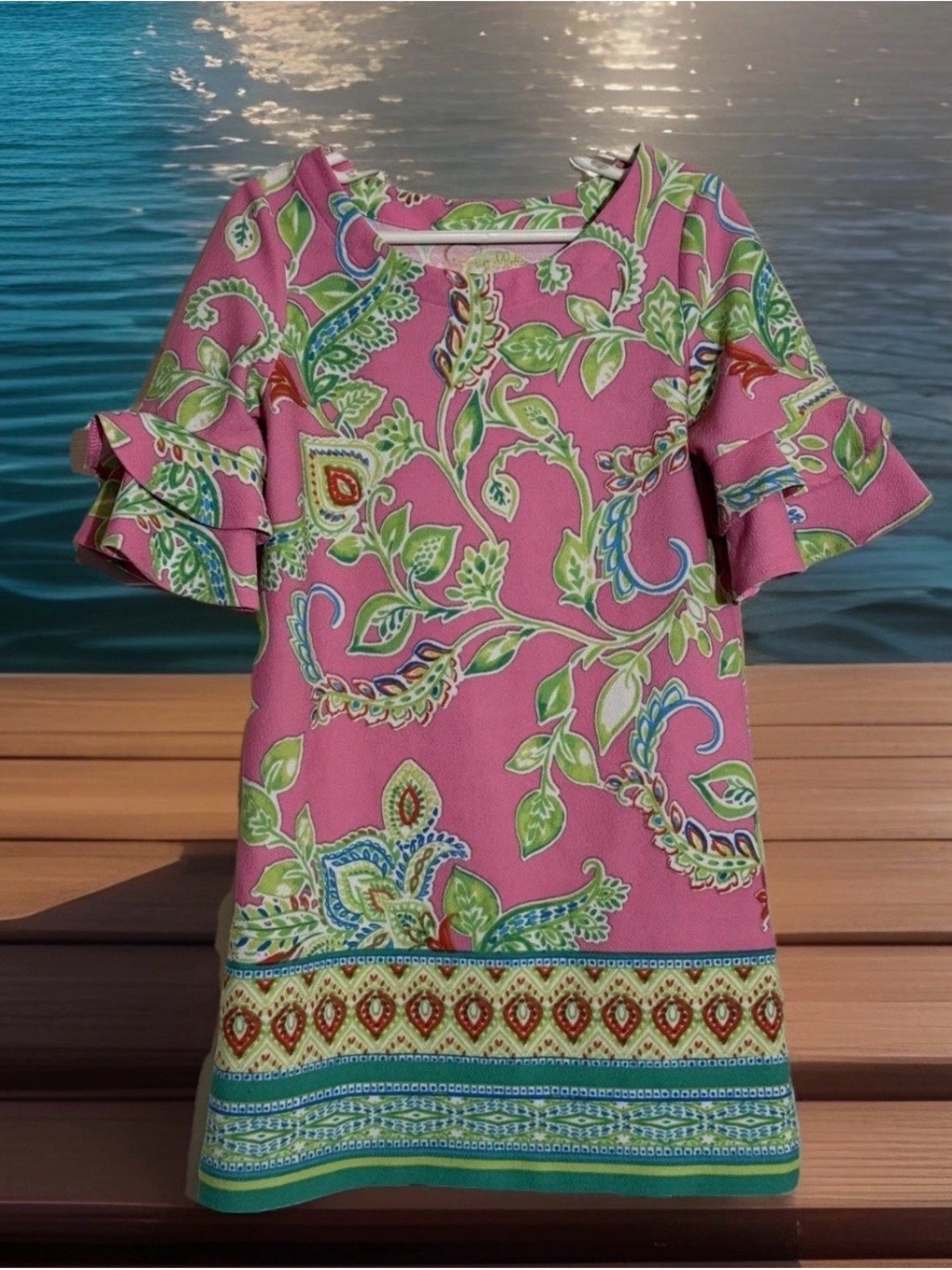 Pappagallo Pink Green Blue Paisley Print Shift